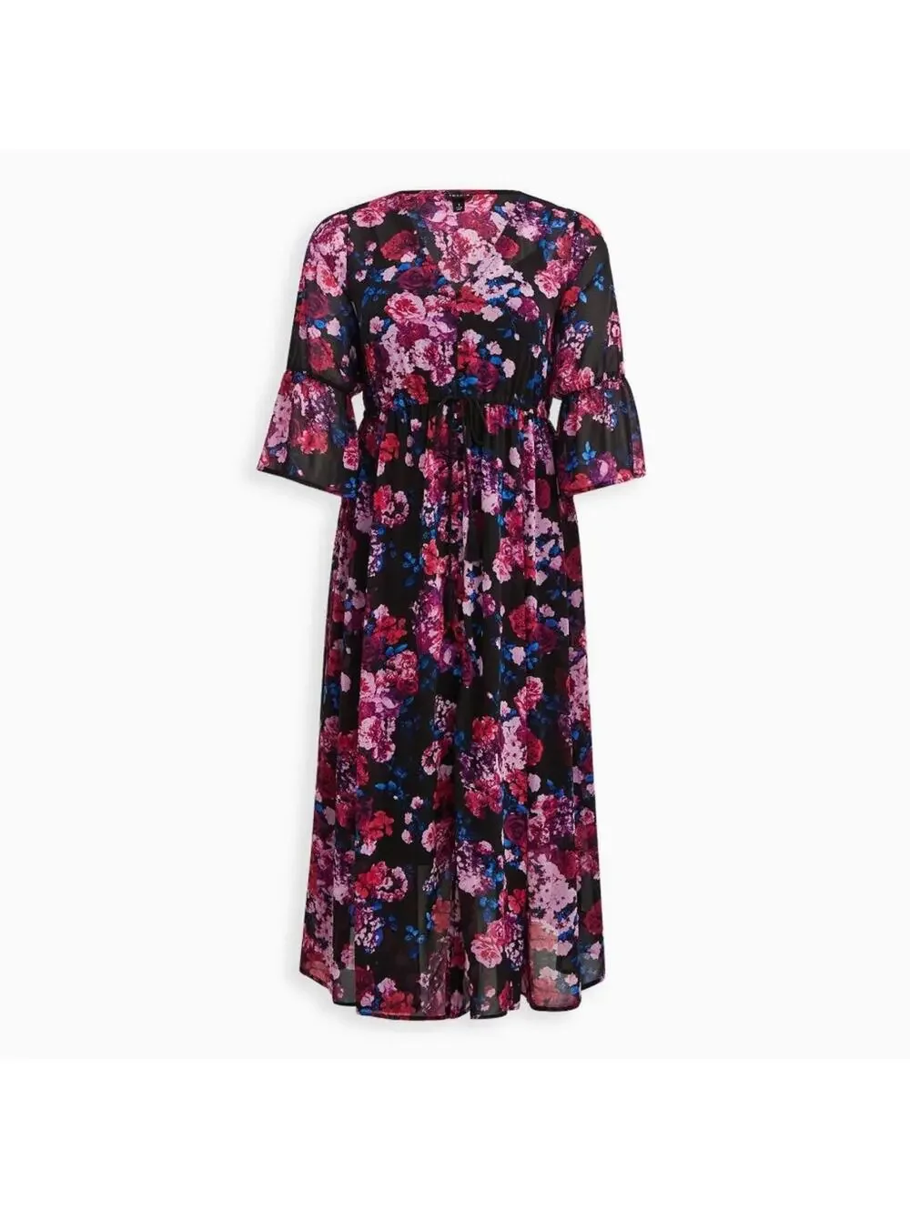 Torrid Maxi Dress 0 Large 12 Pink Purple Blue Floral Chiffon & Black Slip NEW - Picture 4 of 15